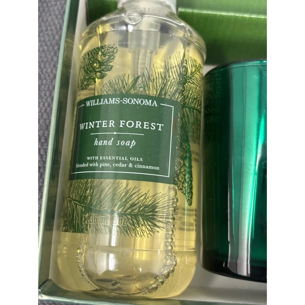 Williams Sonoma Winter Forest Guest Essentials Kit Soap Lotion Candle Pine Cedar